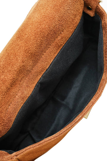 Iliane Suede Bag in Tan, interior lining view