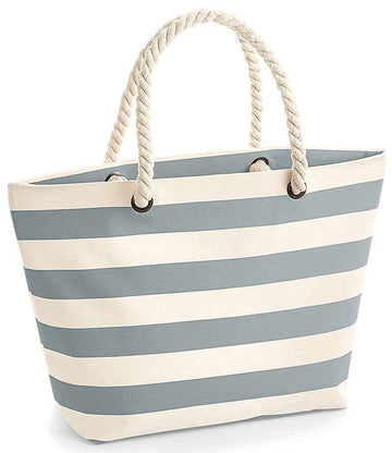 Colette Nautical Cotton Beach Bag by Clemés in Dover Grey, three-quarter studio shot on grey background