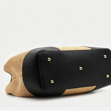 Ginevra Bamboo-Handle Raffia Bag by Clemés, interior view