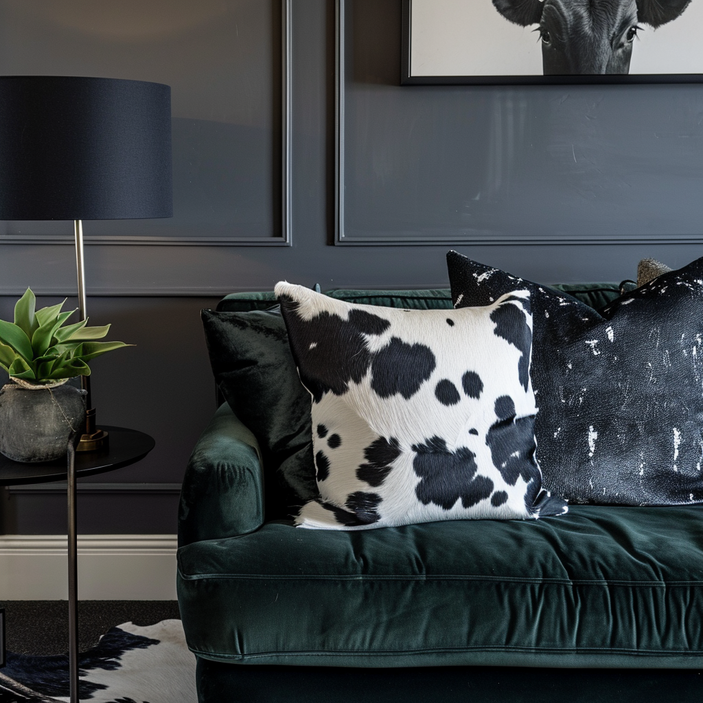 Genuine Cowhide Cushion, Black