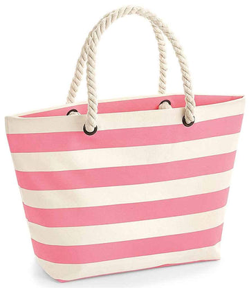 Colette Nautical Cotton Beach Bag by Clemés in Pink, three-quarter studio shot on grey background