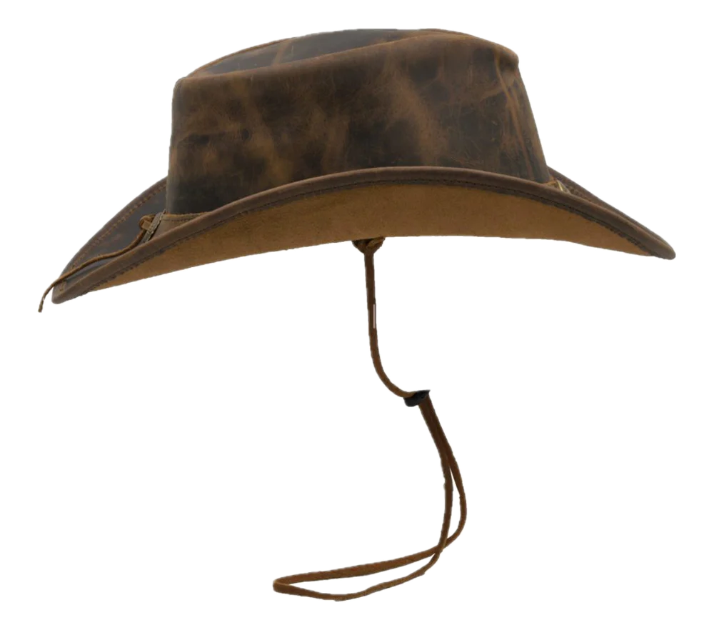 Genuine Cowhide Leather Handmade Western Outback Cowboy Hat, Drifter, Mocha