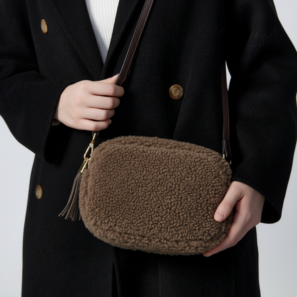 Georgette Shearling & Leather Tassel Camera Bag by Clemés