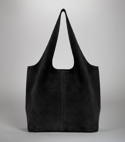 Giannina Suede Leather Shoulder Tote Bag With Internal Pouch by Clemés (Black)