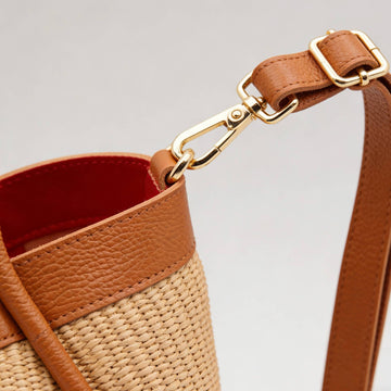 Bianca Large Raffia Handbag by Clemés in Beige, handle and strap detail