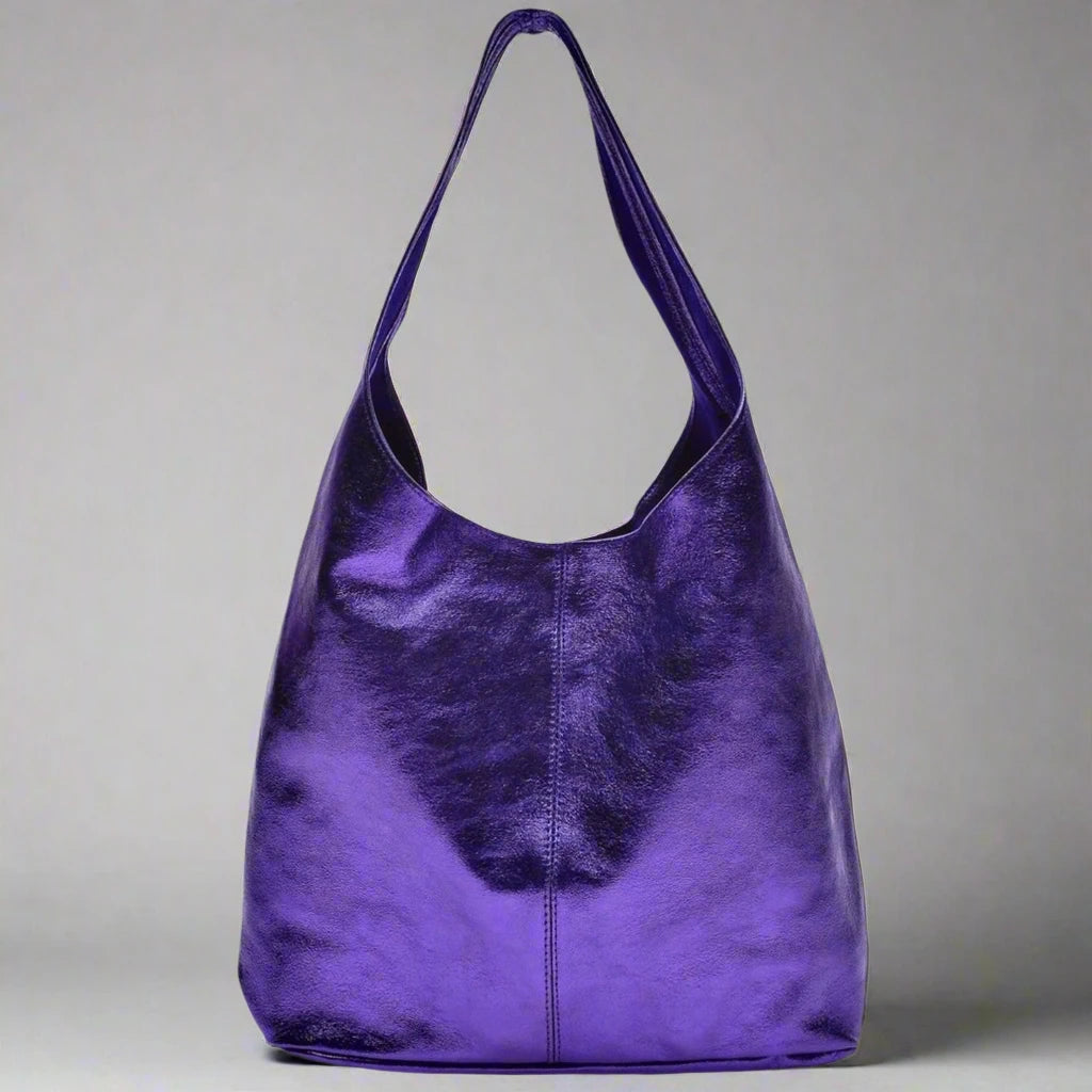 Silvia Metallic Suede Slouch Bag by Clemés, Purple