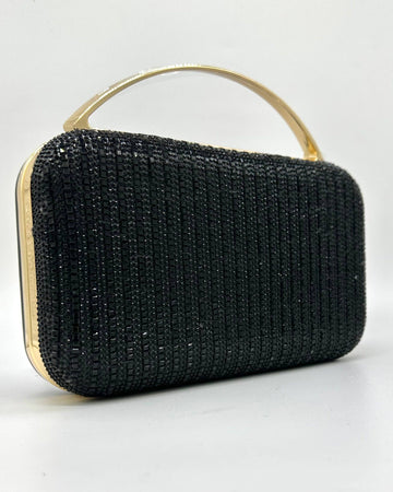 Odette Crystal Minaudière Clutch by Clemés in Black, side view