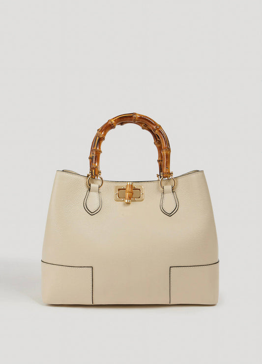 Ginevra Bamboo-Handle Leather Bag by Clemés in White, studio shot