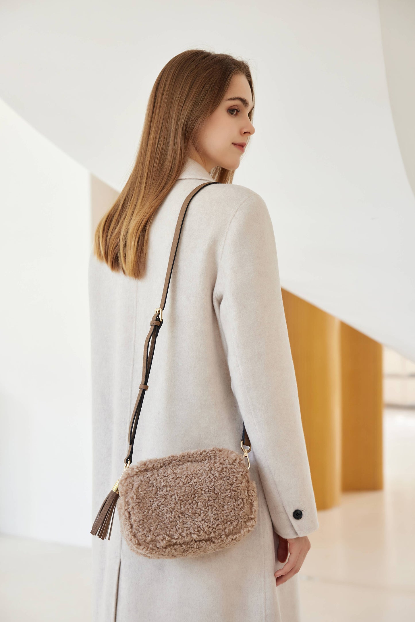 Georgette Shearling & Leather Tassel Camera Bag by Clemés