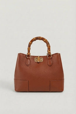 Ginevra Bamboo-Handle Leather Bag by Clemés in Rust, studio shot