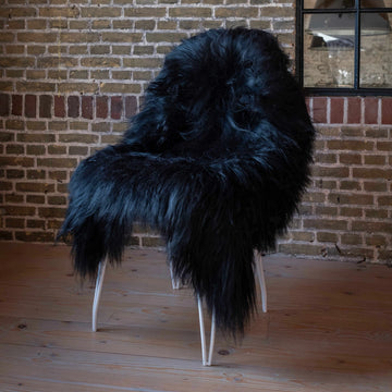 Premium Natural Icelandic Long Wool Sheepskin Rug, X-Large (Black)
