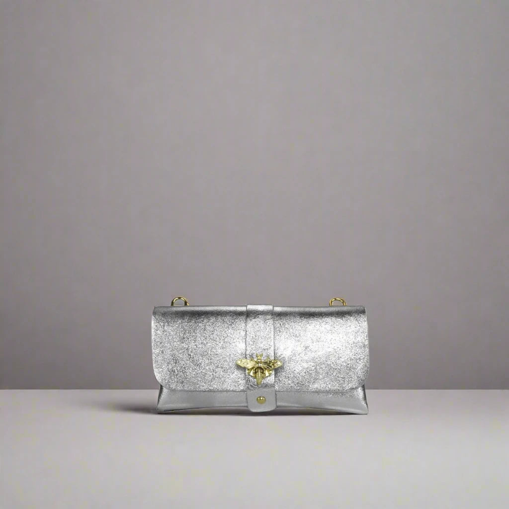 Anima Suede Leather Metallic Clutch Shoulder Bag by Clemés (7 Colours)