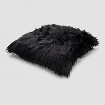Pair of double-sided Black New Zealand sheepskin cushion covers 35 x 35 cm
