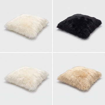 Pair of double-sided Champagne New Zealand sheepskin cushion covers 35 x 35 cm