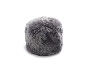 Premium Natural Long-Wool Sheepskin Pouffe Stool, L40xW30 cm