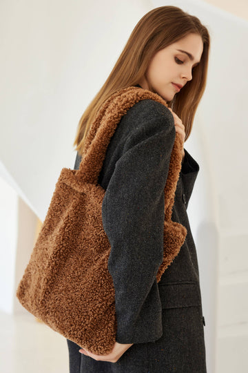 Delphine Faux Shearling Tote Shoulder Bag by Clemés