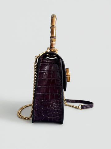 Clotilde Bamboo Croc Handbag by Clemés - Burgundy - side profile view
