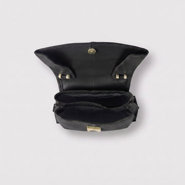 Fiorella bag in Black open flat-lay showing tonal interior