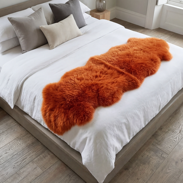 Double New Zealand Sheepskin Rug & Throw, 2-Pelt, Medium, L180 x W65 cm, Tangerine