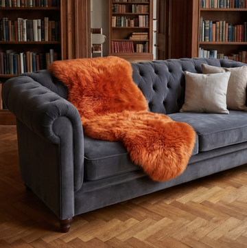 Double New Zealand Sheepskin Rug & Throw, 2-Pelt, Medium, L180 x W65 cm, Tangerine