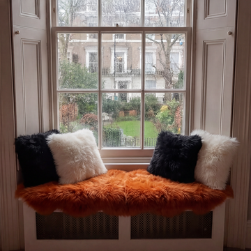 Double New Zealand Sheepskin Rug & Throw, 2-Pelt, Medium, L180 x W65 cm, Tangerine