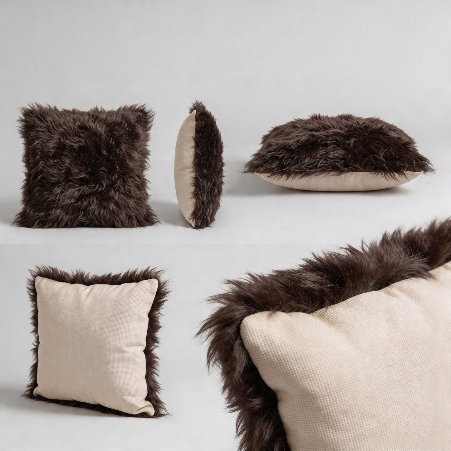 Natural Premium New Zealand Sheepskin Cushion 40 x 40 cm, Dark Chocolate