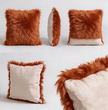 Natural Premium New Zealand Sheepskin Cushion 35 x 35 cm, Tangerine