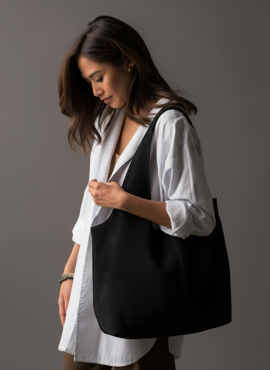 Giannina Suede Leather Shoulder Tote Bag With Internal Pouch by Clemés (Dark Chocolate)