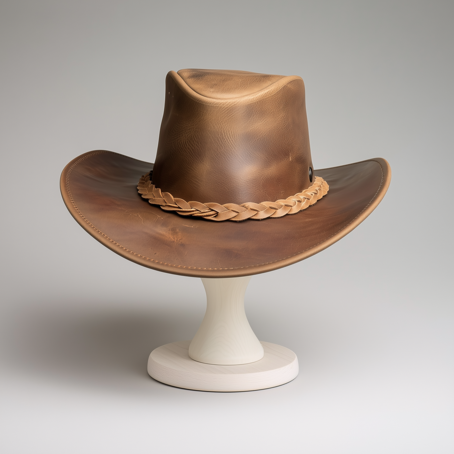 Genuine Cowhide Leather Handmade Western Outback Cowboy Hat, Maven, Chestnut Brown