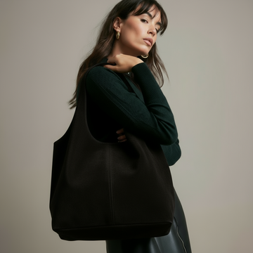 Giannina Suede Leather Shoulder Tote Bag by Clemés (Black)