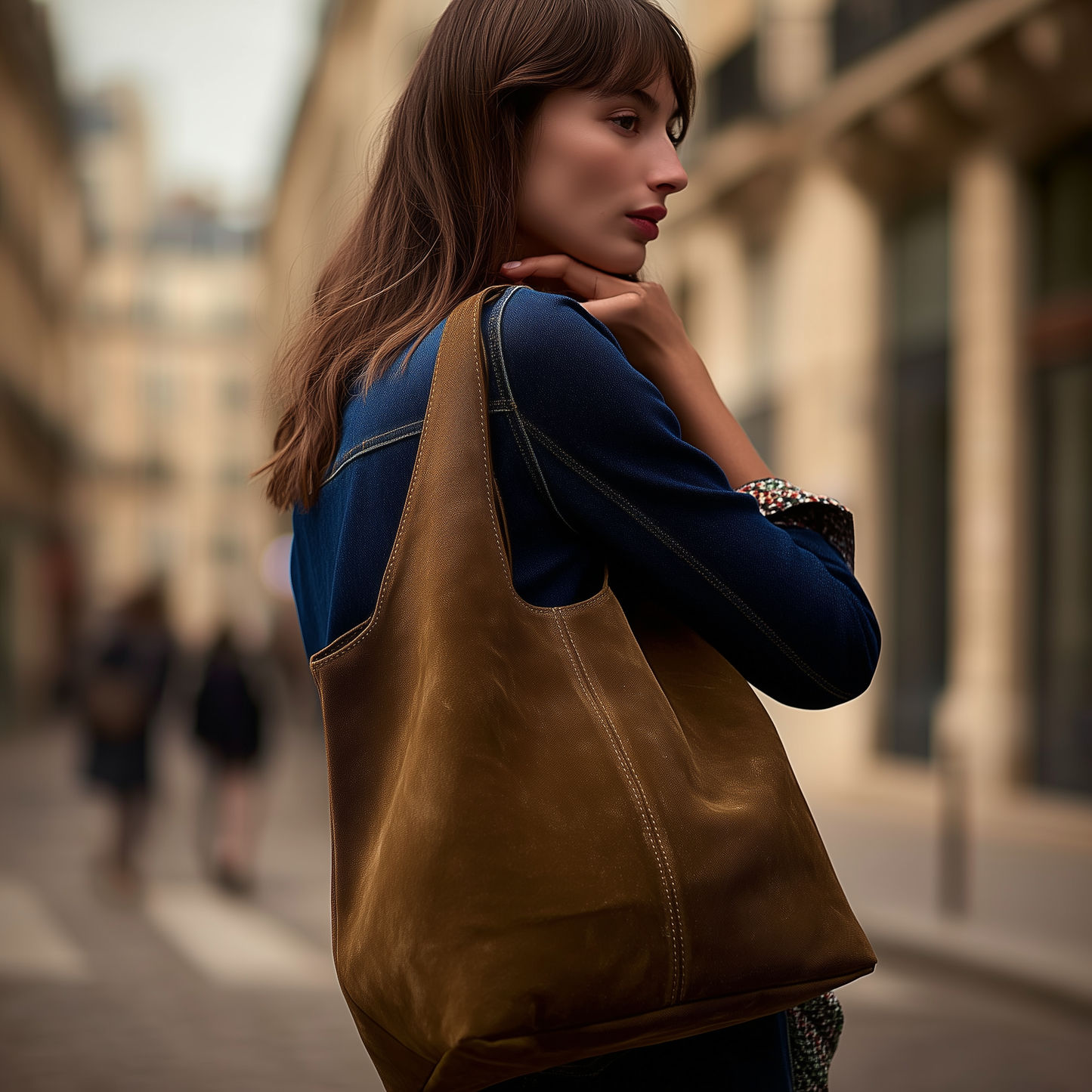 Giannina Suede Leather Shoulder Tote Bag With Internal Pouch by Clemés (Taupe)