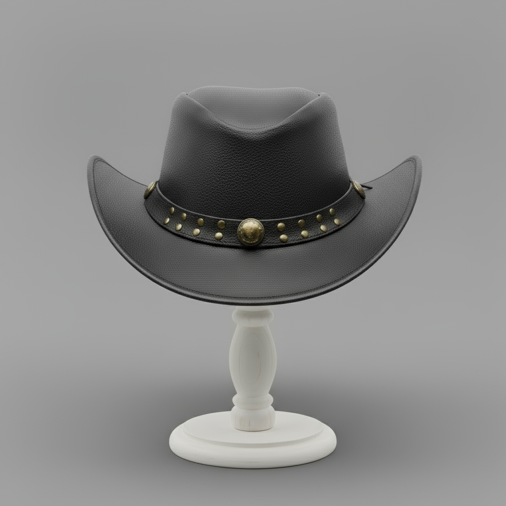 Genuine Cowhide Leather Handmade Western Outback Cowboy Hat, Drifter, Black