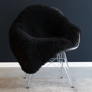 Natural Curly Sheepskin Rug, Black