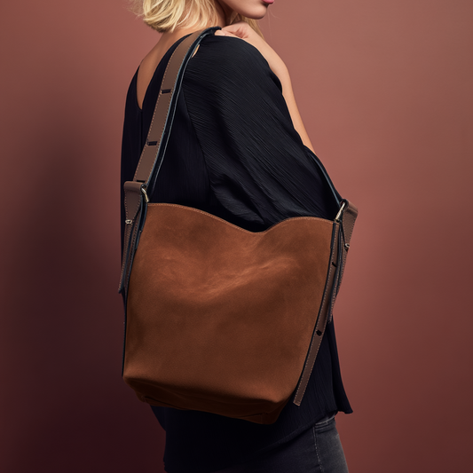 Serena Suede & Leather Bucket Shoulder Bag, by Clemés