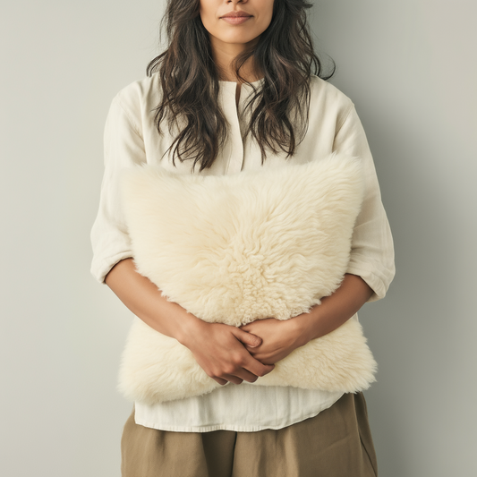Natural Premium New Zealand Sheepskin Cushion 40 x 40 cm (Ivory)