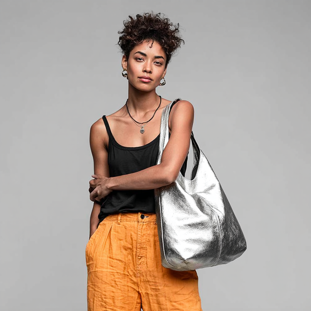 Silvia Metallic Suede Leather Slouch Shoulder Bag by Clemés (7 Colours)