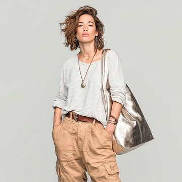 Silvia Metallic Suede Slouch Bag by Clemés, Champagne
