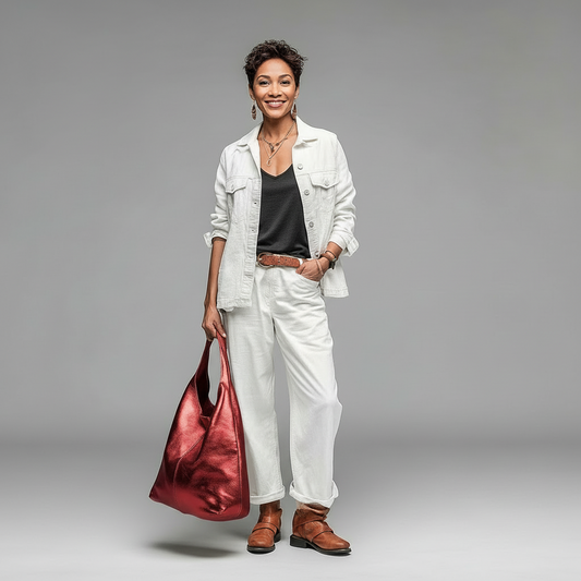 Silvia Metallic Suede Leather Slouch Shoulder Bag by Clemés, Red