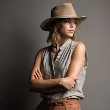 Suede Leather Handmade Outback Western Cowboy Hat, Maven, Camel