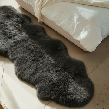 Double New Zealand Sheepskin Rug & Throw, 2-Pelt, Medium, L180 x W65 cm, Charcoal