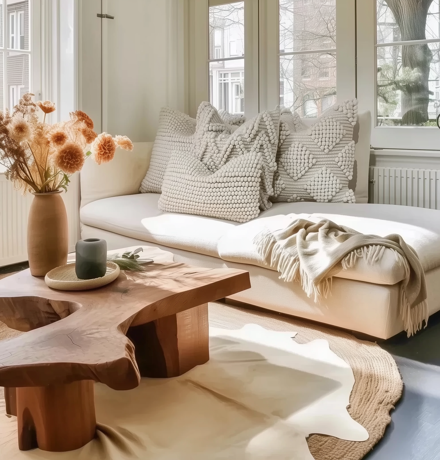 Natural Wool Lumbar Rectangular Cushion 30 x 50 cm