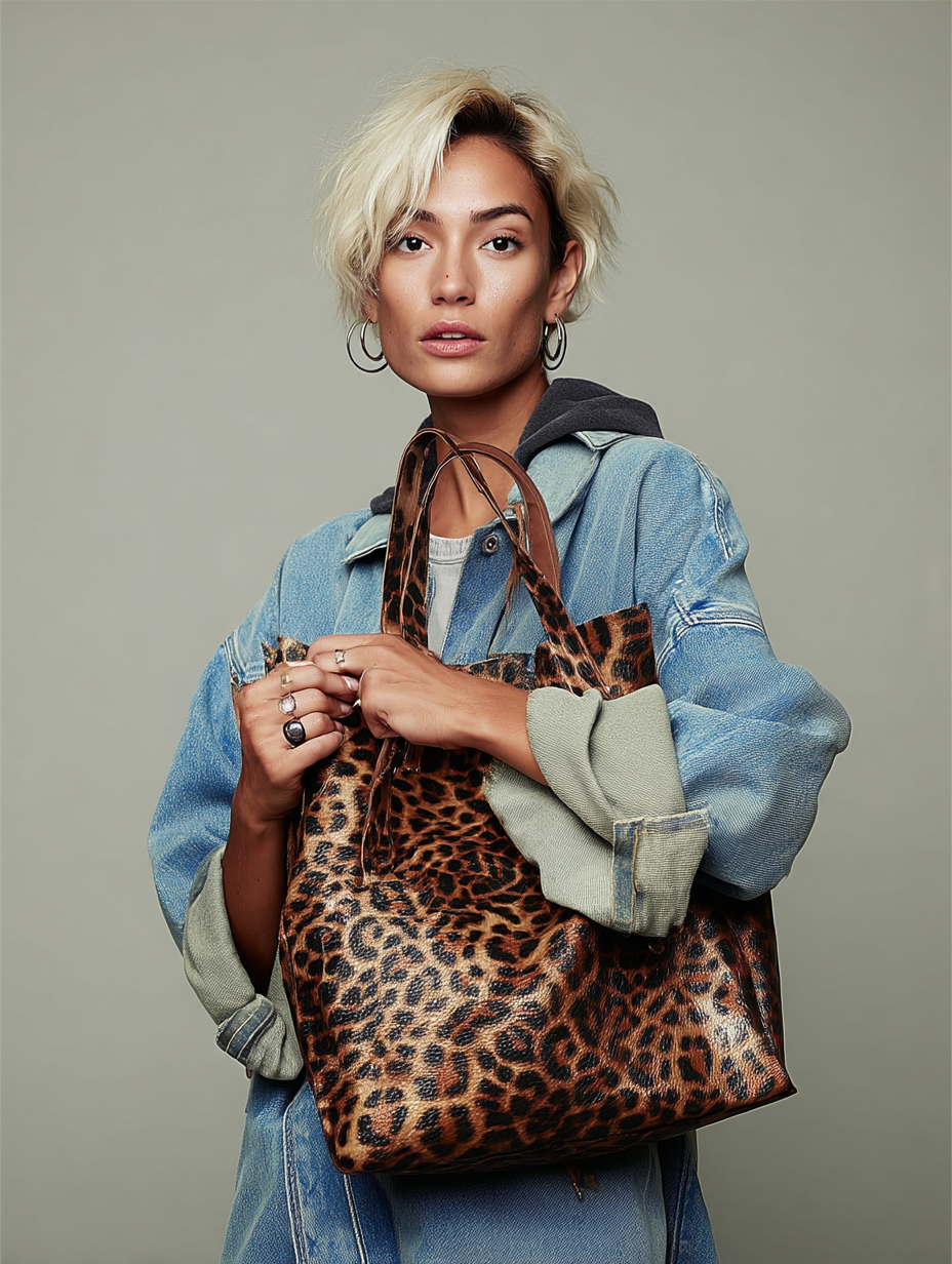 Lupa Leopard Print Leather Shopper Bag with Pouch by Clemés