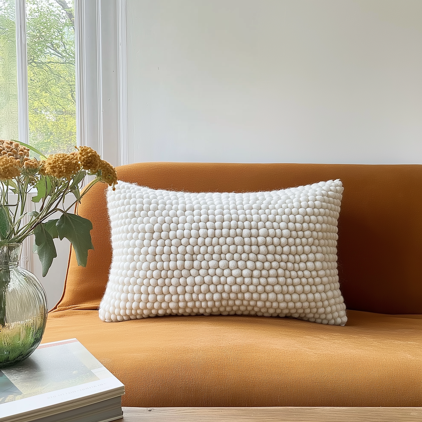 Natural Wool Lumbar Rectangular Cushion 30 x 50 cm