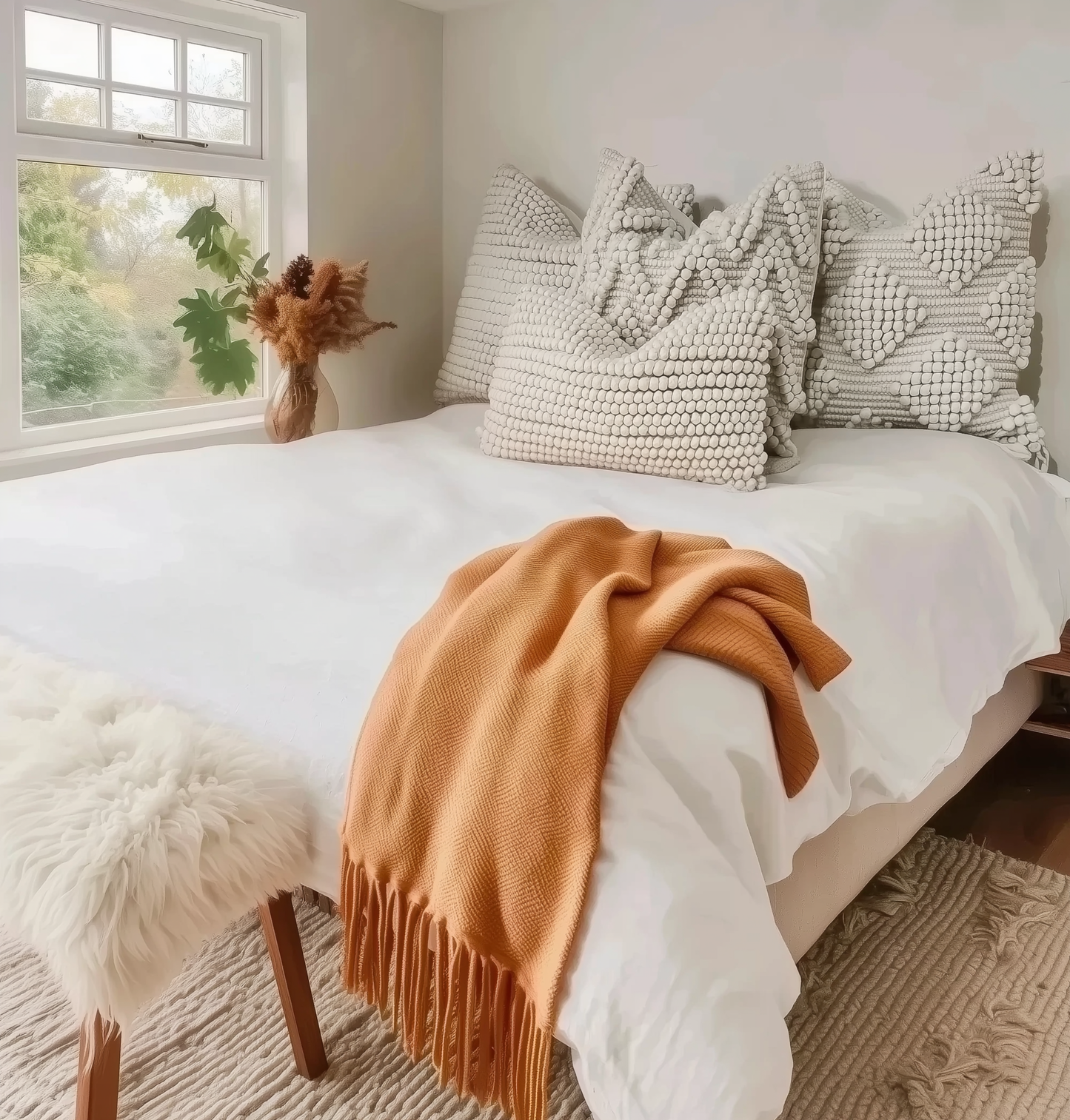 Natural Wool Lumbar Rectangular Cushion 30 x 50 cm