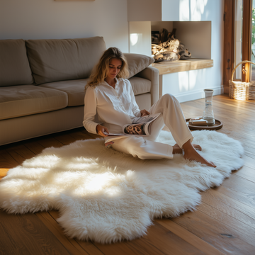 Quad New Zealand Sheepskin Rug & Throw, 4-Pelt, Large, L180 x W105 cm, Ivory