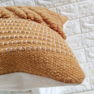 Ochre Trellis Natural Wool Cushion 50 x 50 cm