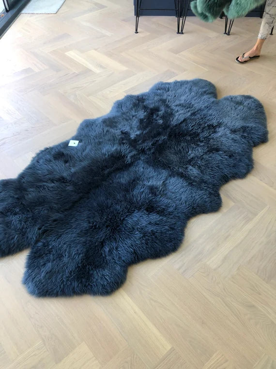 Natural Premium New Zealand Sheepskin Rug & Throw, Quad, W105 x L180 cm, Navy