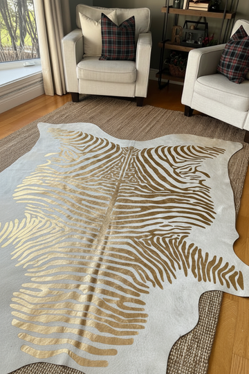 Premium Natural Brazilian Cowhide Metallic Zebra Large 3–5 m²