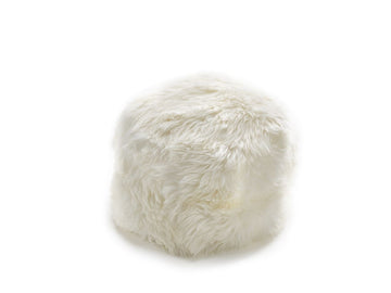 Premium Natural Long-Wool Sheepskin Pouffe Stool, L40xW30 cm