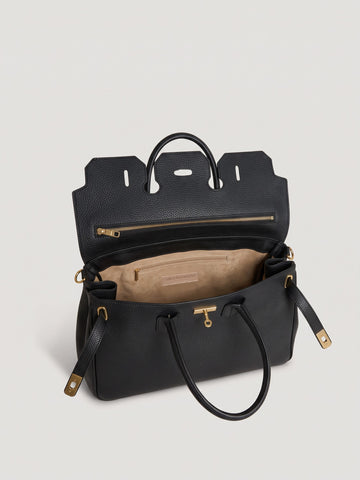 Letizia Black Calfskin Bag by Clemés – flap open showing the interior